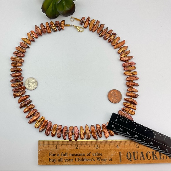 New Biwa Pearl Necklace, Handmade, Copper Stick Pearls, Statement Necklace, BoHo - Picture 9 of 10